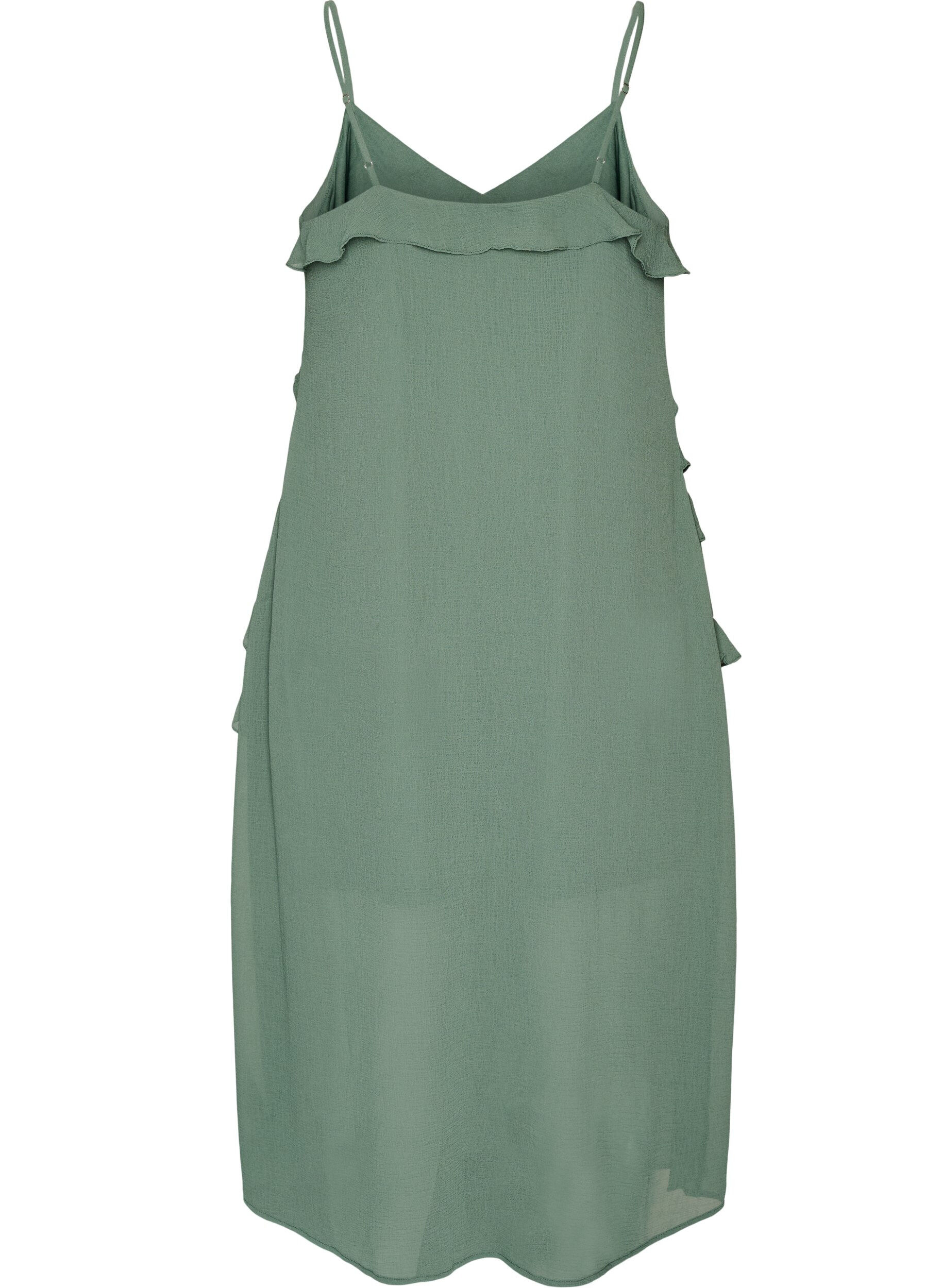 ZizziChiffon jurk met asymmetrische ruches, Groen, Packshot image number 1