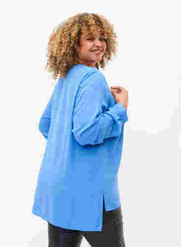 Effen kleur overhemd met v-hals, Ultramarine, Model image number 1
