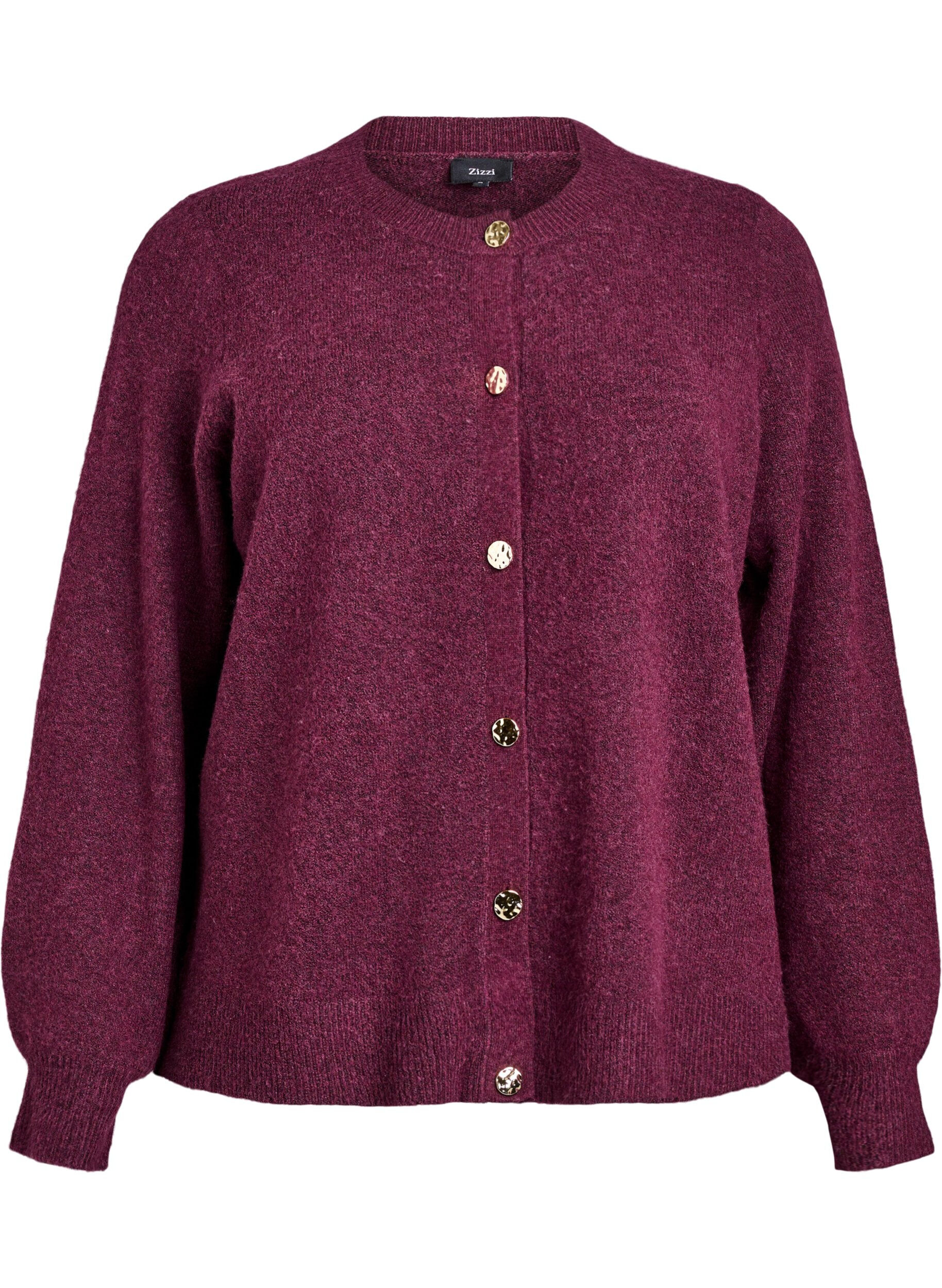 Zizzi Cardigan in zacht breisel met goudkleurige knopen, Donker Bordeaux, Packshot image number 0