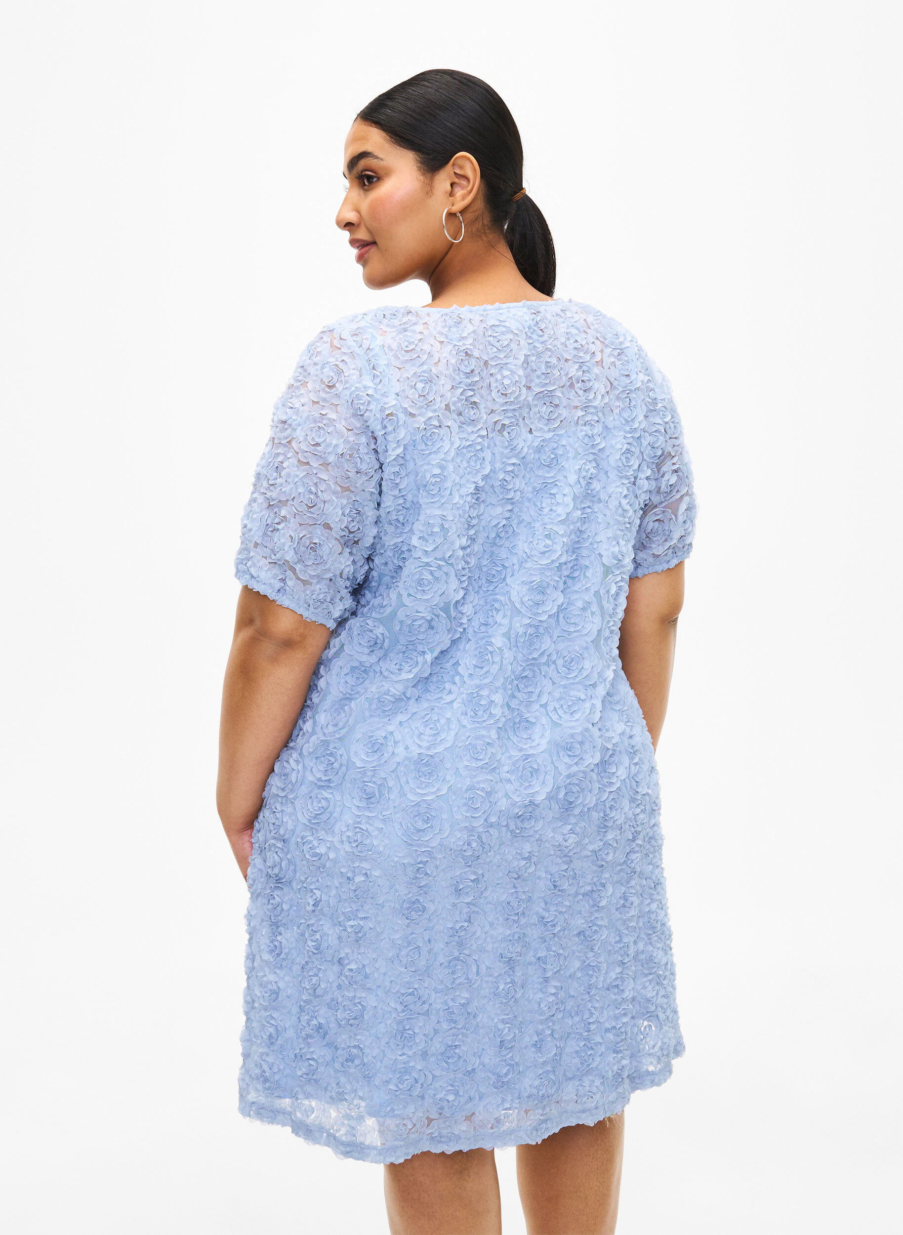 Zizzi Feestjurk met 3D bloemen, Cashmere Blue, Model image number 1