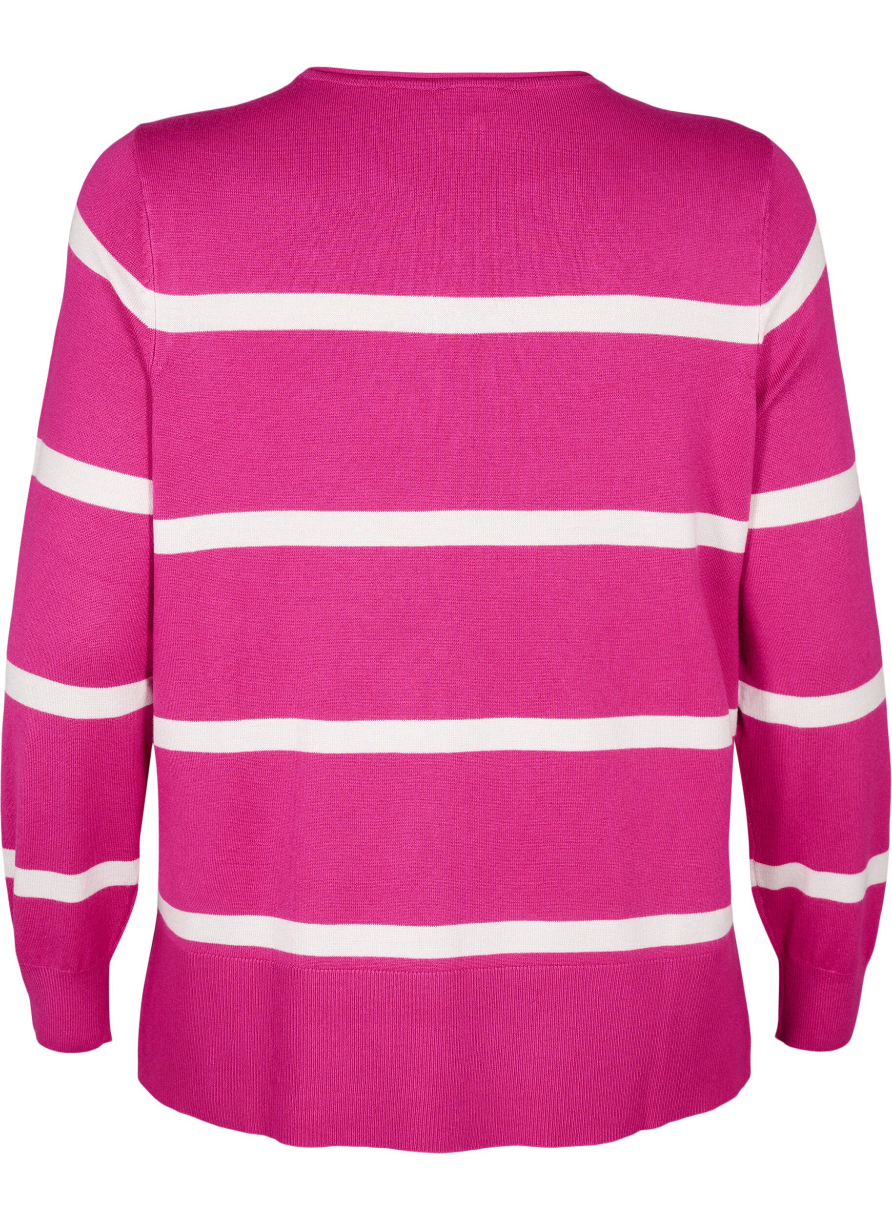 Zizzi Gebreide viscose blouse met strepen, Roze, Packshot image number 1