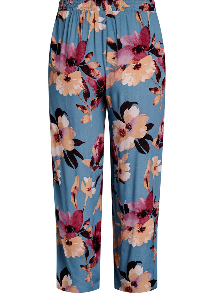 Losse viscose broek met print, Blauw, Packshot image number 1