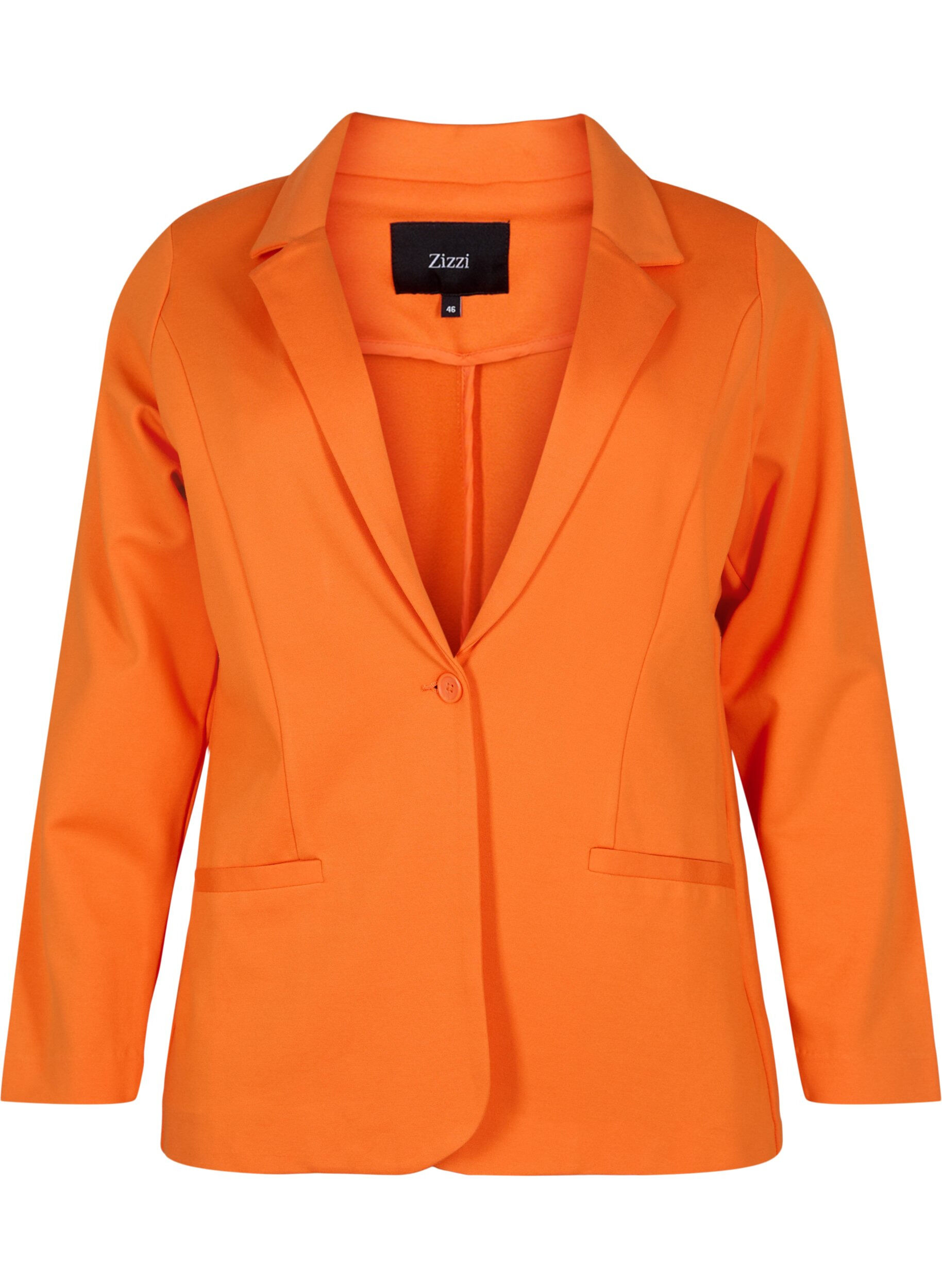 Zizzi Basic blazer met knoop en sierzakken, Mandarin Orange, Packshot image number 0