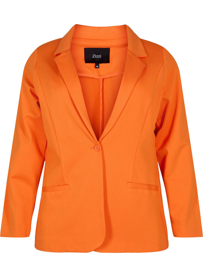Basic blazer met knoop en sierzakken, Mandarin Orange, Packshot image number 0
