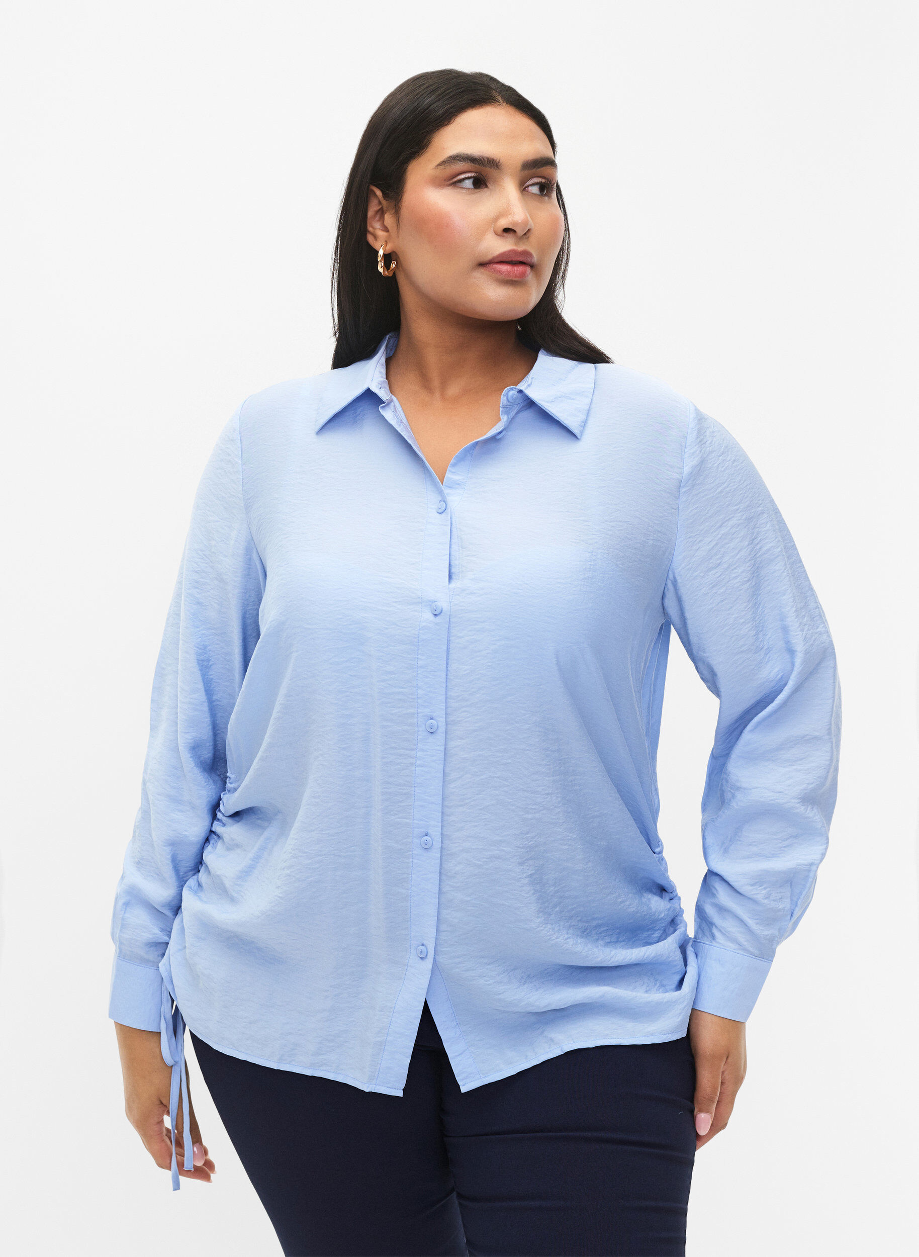 Zizzi Shirt van viscose met ruches, Serenity, Model image number 0