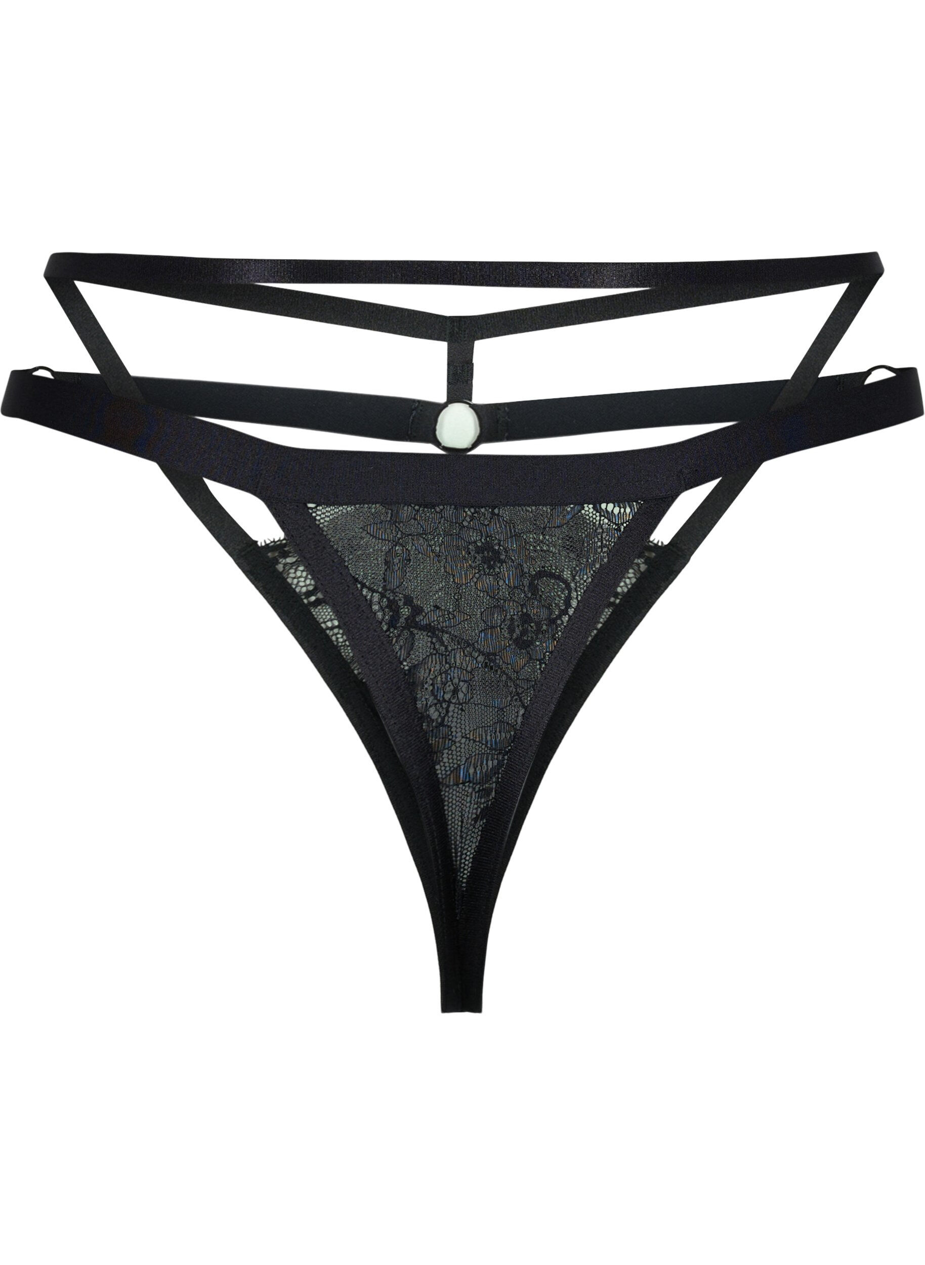 Zizzi String met string details en kant, Black, Packshot image number 1