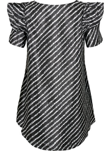 Gestreepte tuniek met franjes, Black/White Stripes, Packshot image number 1