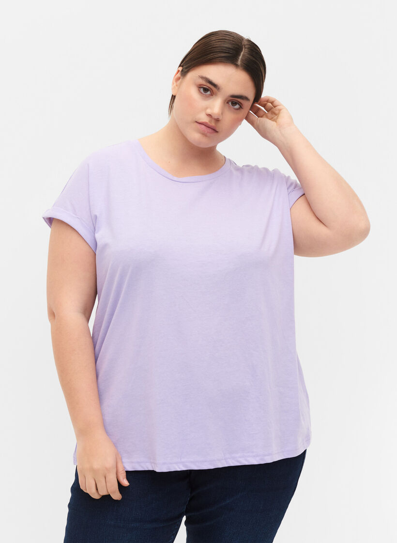 T-shirt met korte mouwen van katoenmix, Paars, Model image number 0