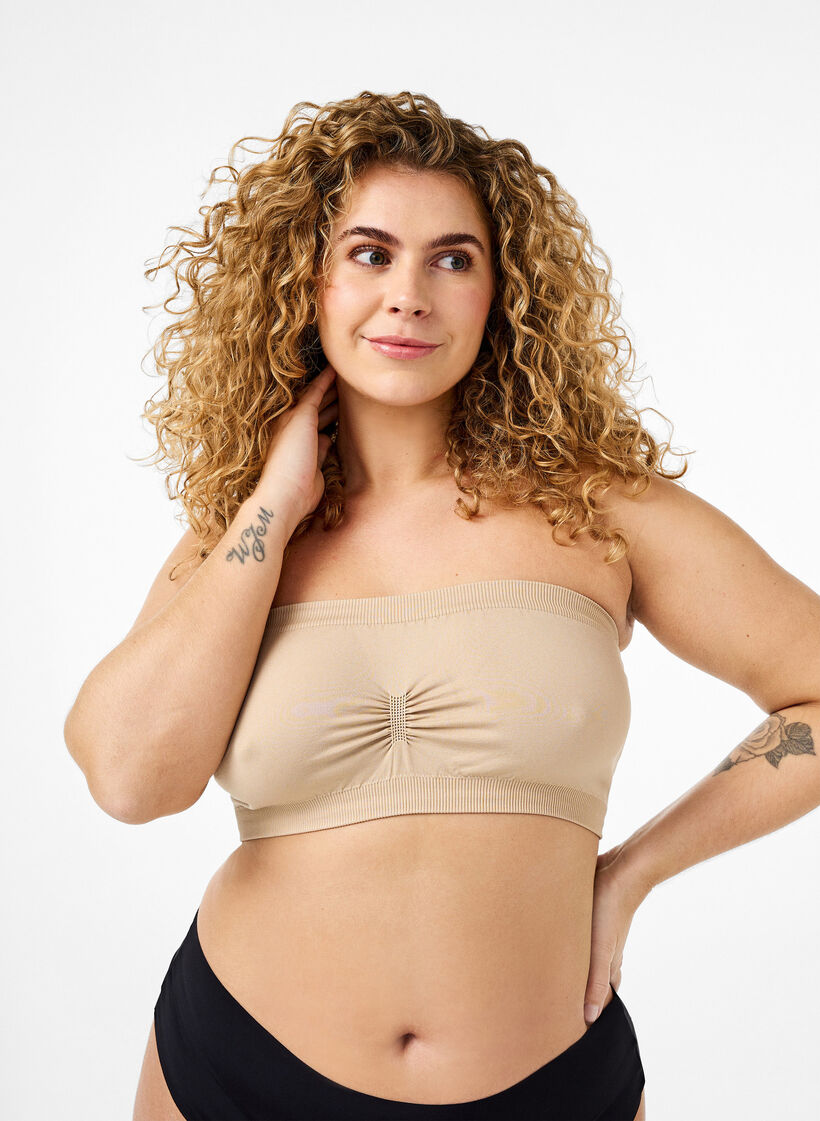 Bandeau topje, Beige, Model image number 0