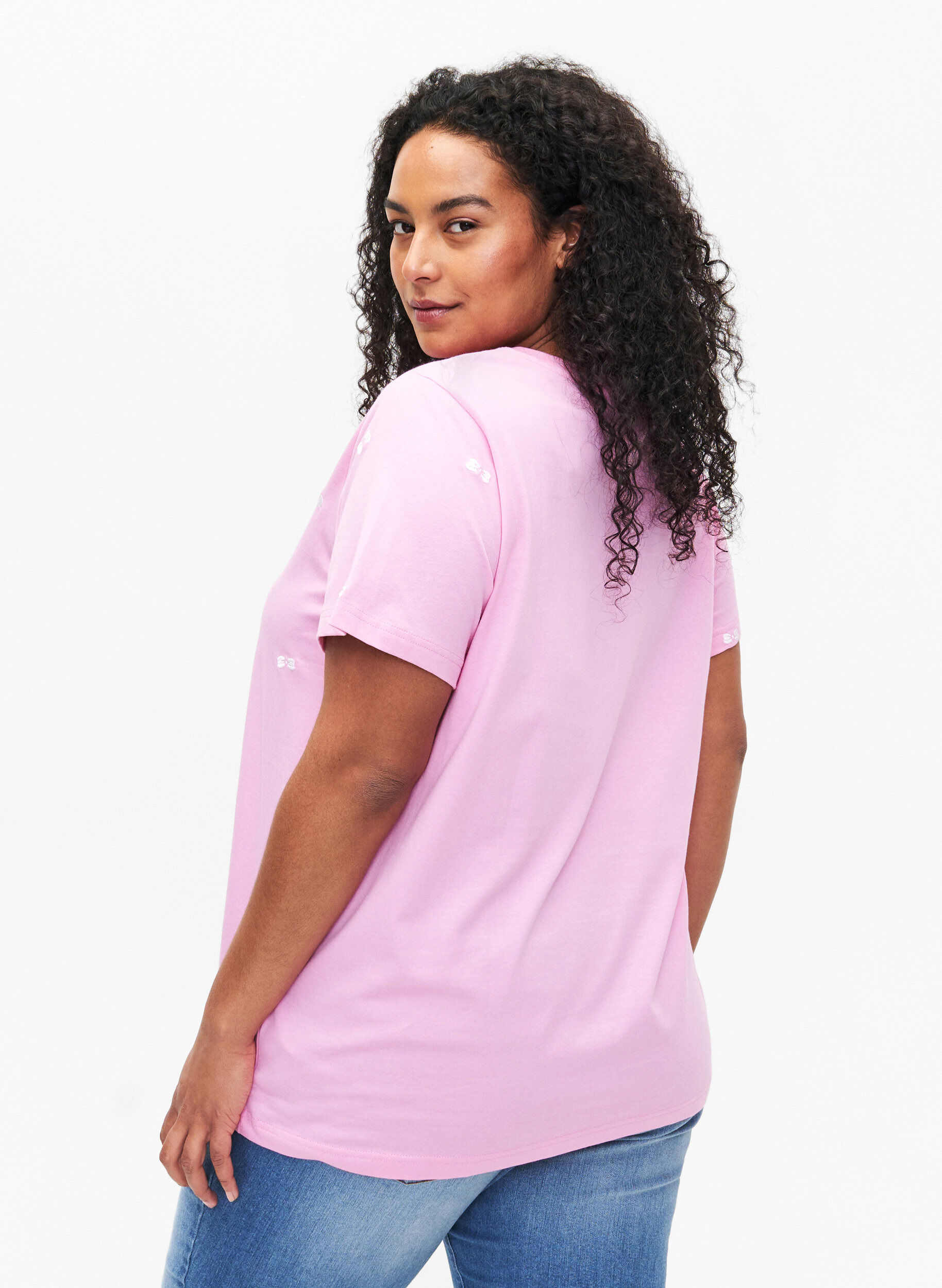Zizzi T-shirt van biologisch katoen met strikjes, Roseb. W. Bow Emb., Model image number 1