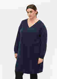 Sweatshirt jurk met v-halslijn, Navy Blazer, Model