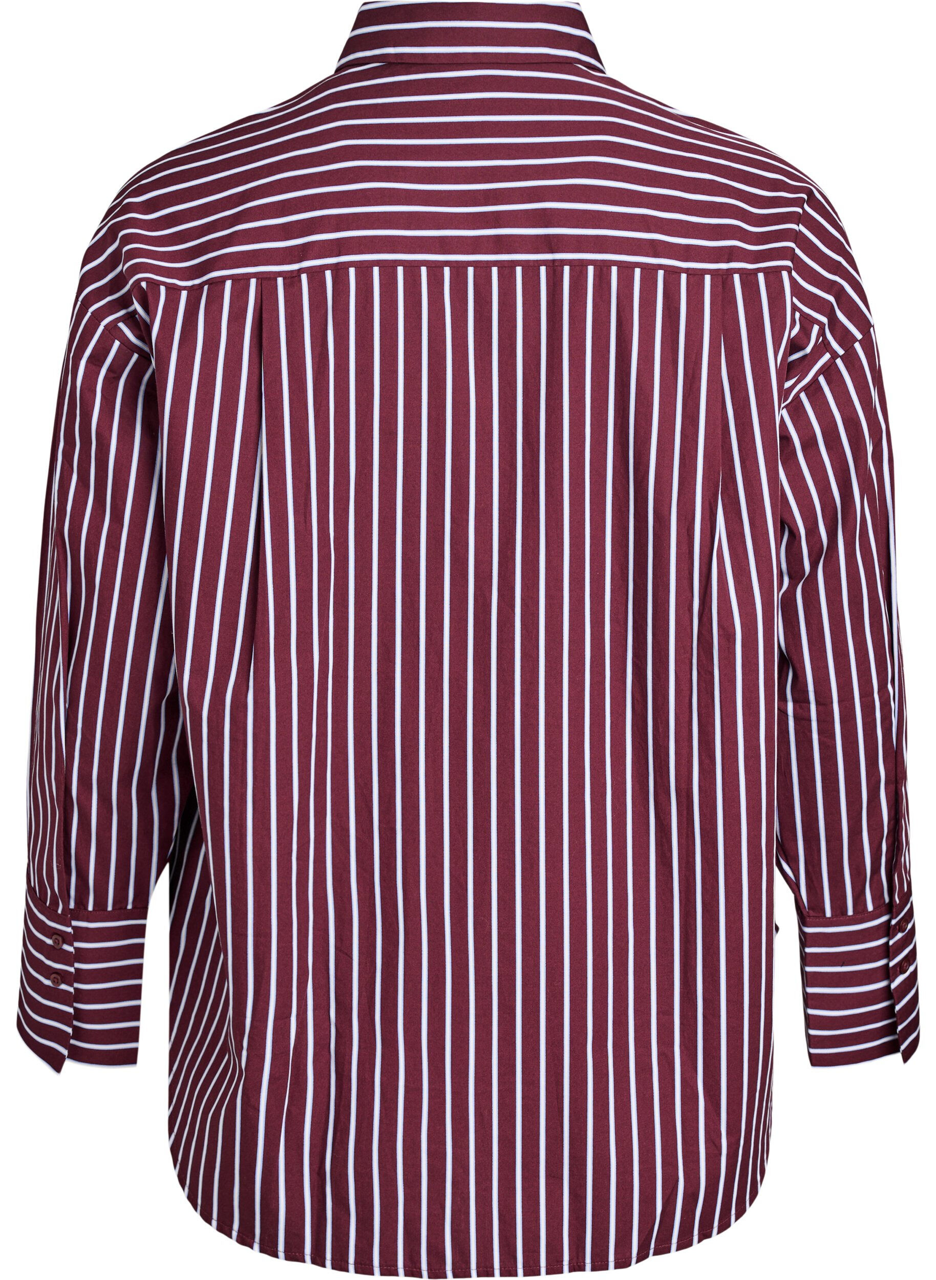 Zizzi Losse shirt met strepen en een borstzakje, Donker Bordeaux, Packshot image number 1