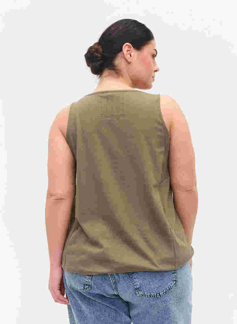 Katoenen top met elastiek in de onderkant en effen kleur, Dusty Olive, Model image number 1