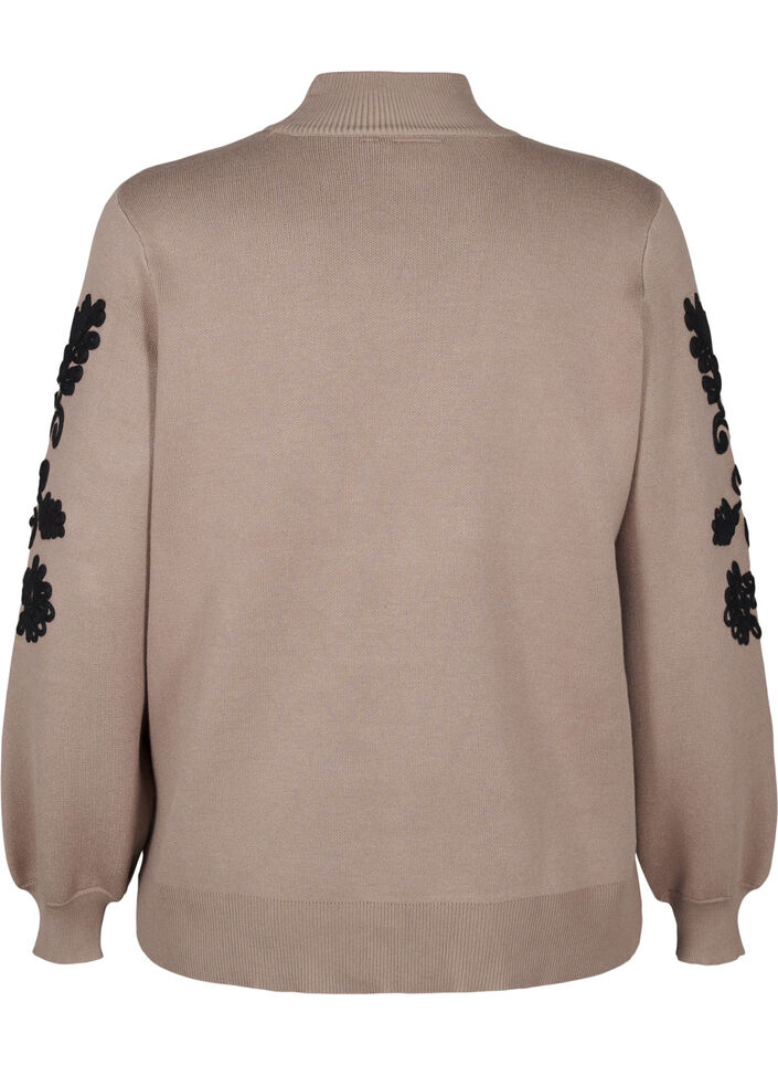 Gebreide blouse met borduursel, Desert Taupe Comb, Packshot image number 1