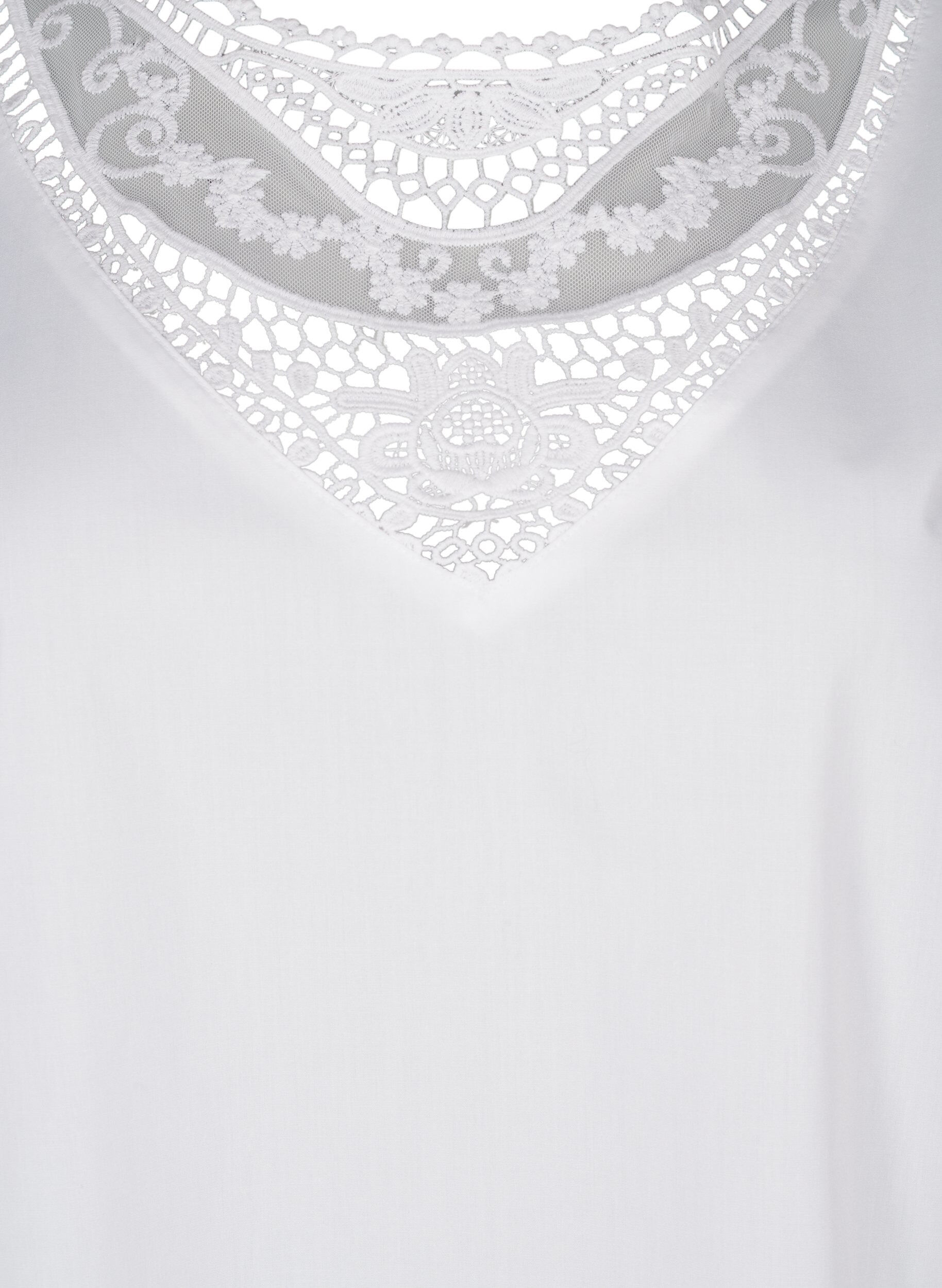 Zizzi Blouse met korte mouwen en kant detail, Bright White, Packshot image number 2