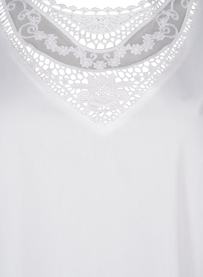 Blouse met korte mouwen en kant detail, Bright White, Packshot image number 2