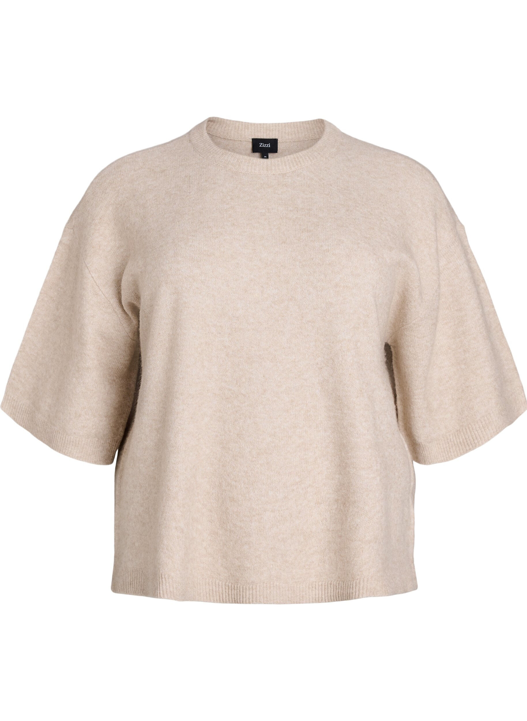 Zizzi Los gebreide shirt met korte mouwen, Beige, Packshot image number 0
