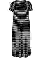 Gestreepte midi-jurk met korte mouwen, Black w. Stripe