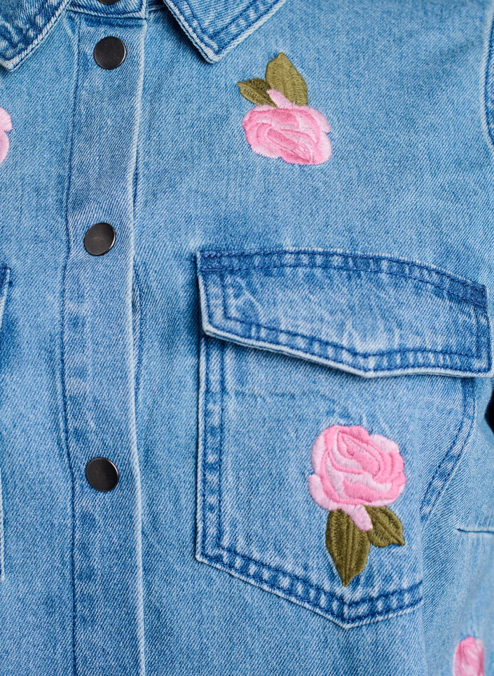 Korte denim jurk met geborduurde bloemen, LBD w. Flower, Packshot image number 2