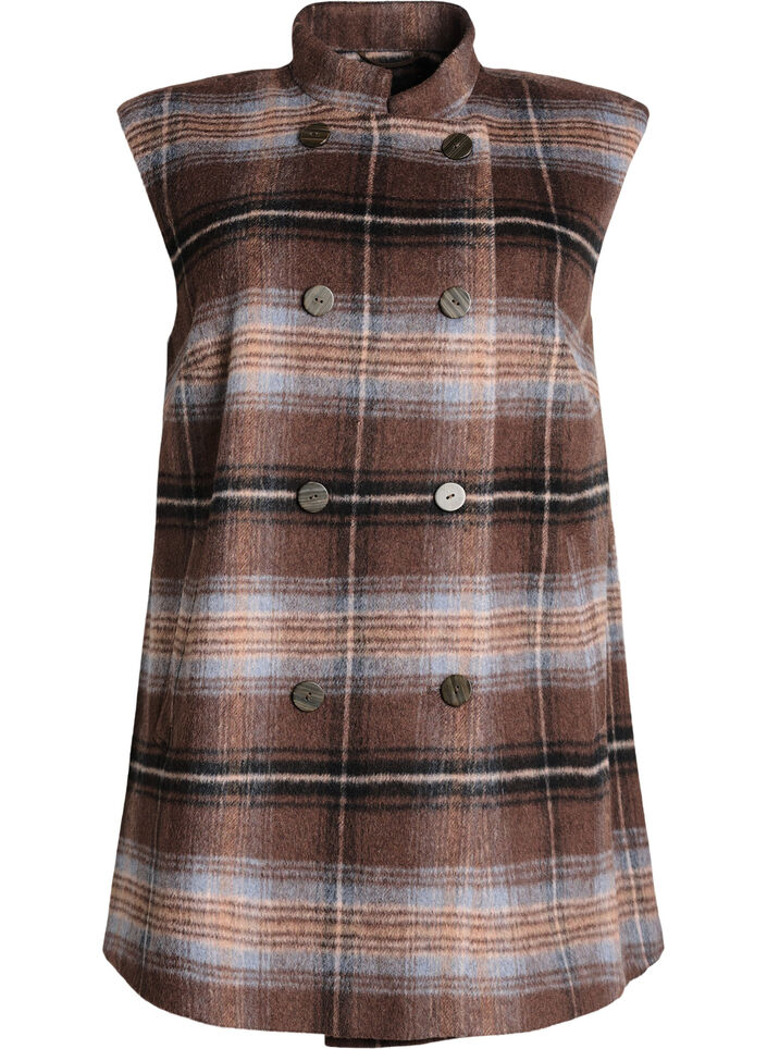 Lang geruit vest, Bruin, Packshot