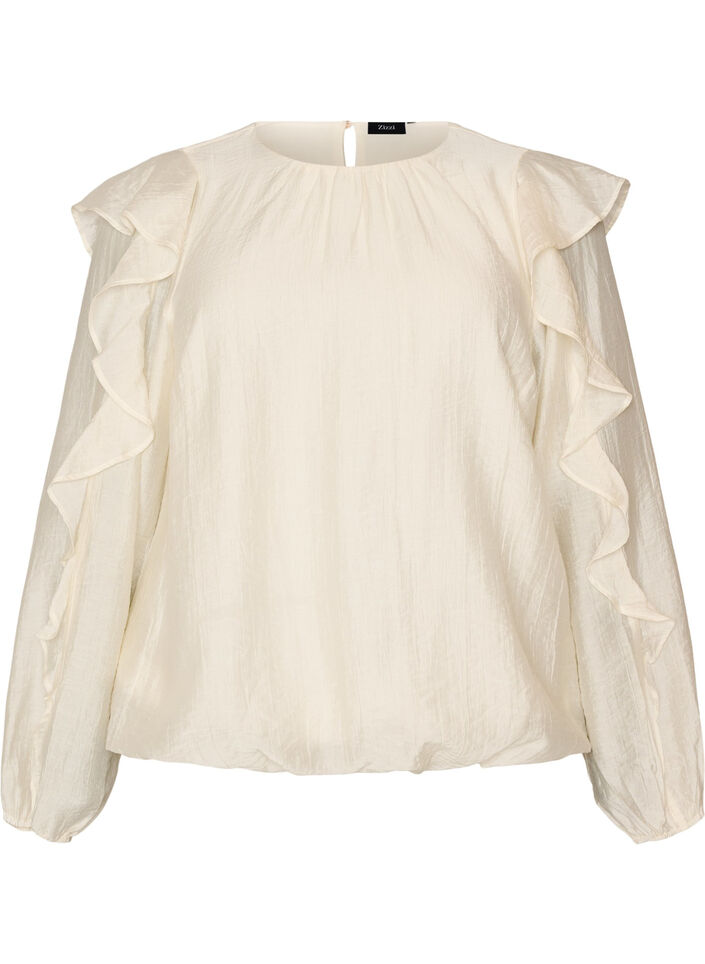 Blouse met ruches en ballonvorm, Vanille, Packshot image number 0