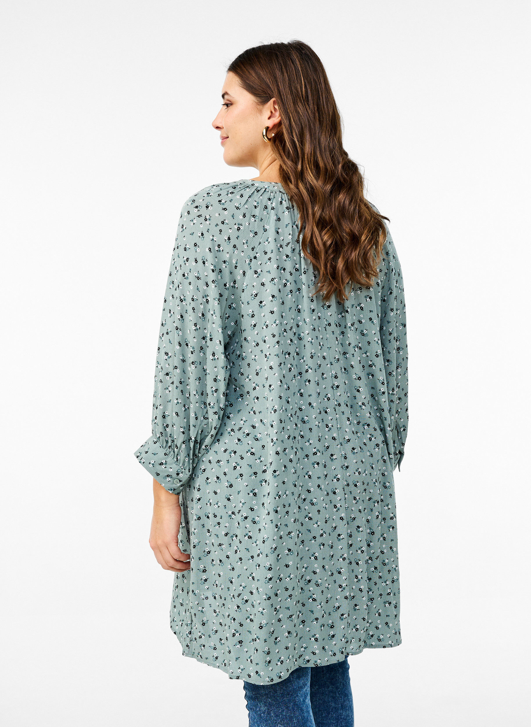 Zizzi Tunic met bloemenprint en 3/4 mouwen, Groen, Model image number 2
