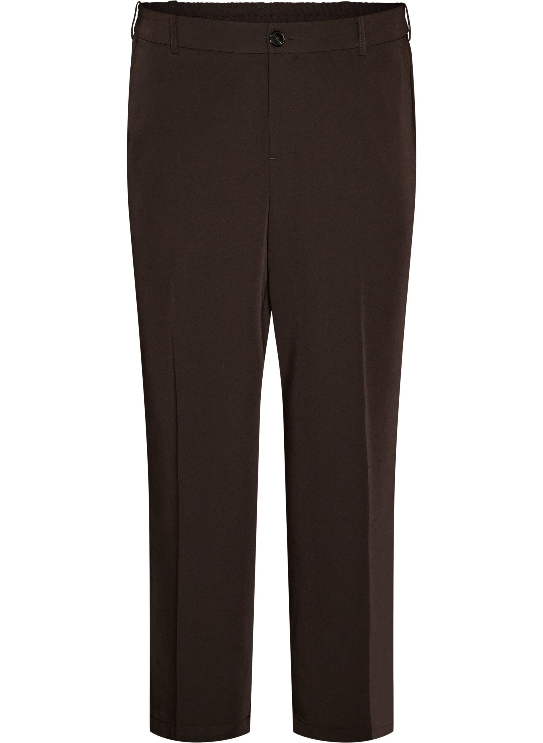 ZizziHigh-waist op maat gemaakte broek met geperste plooien, Bruin, Packshot image number 0