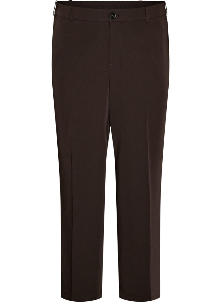 High-waist op maat gemaakte broek met geperste plooien, Bruin, Packshot image number 0