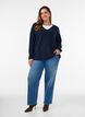 Gebreide blouse met V-hals en raglanmouwen, Blauw, Model image number 1