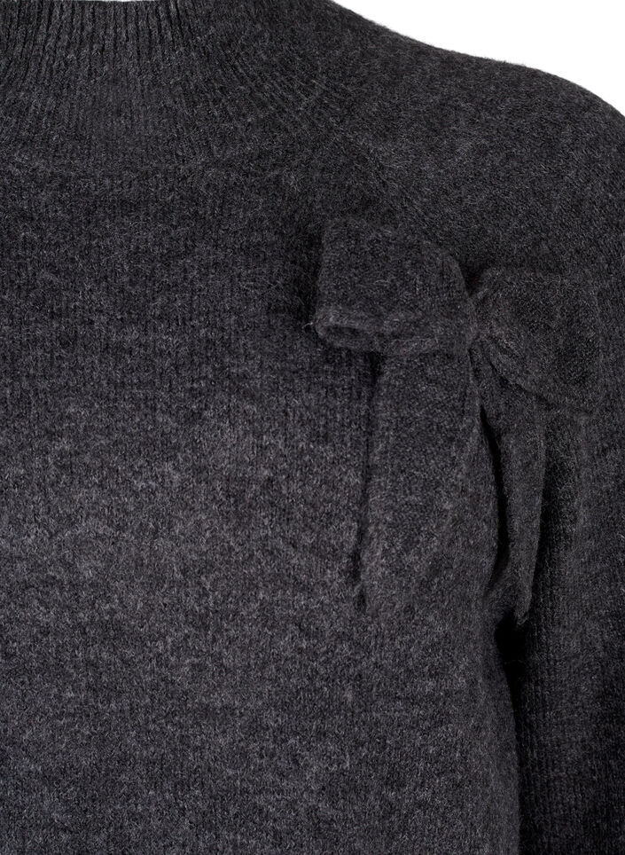 Gebreide blouse met strikdetail, Dark Grey White Mel., Packshot image number 2