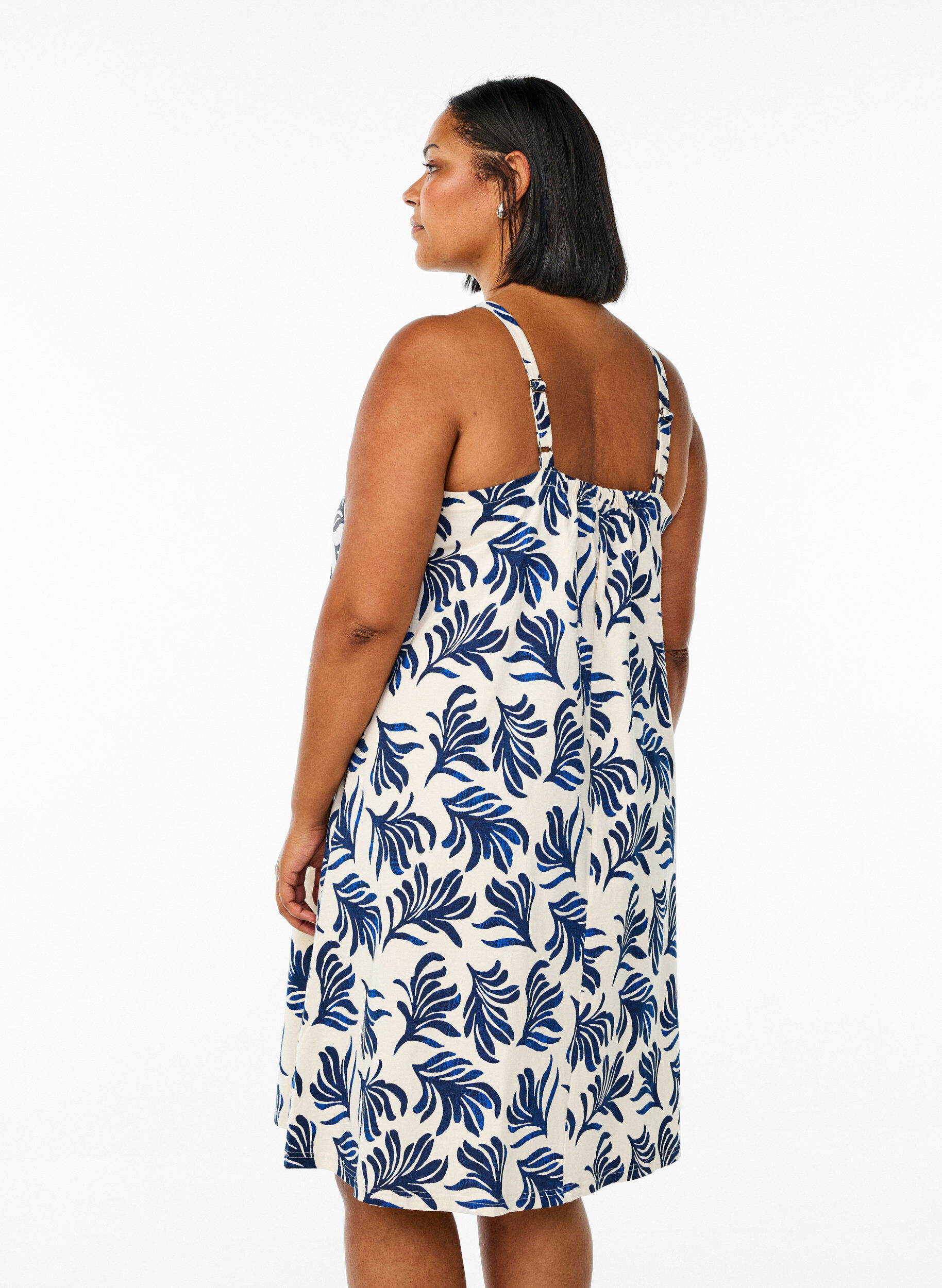 Zizzi Jurk met middelhoge bandjes van biologisch katoen, Wit, Model image number 2