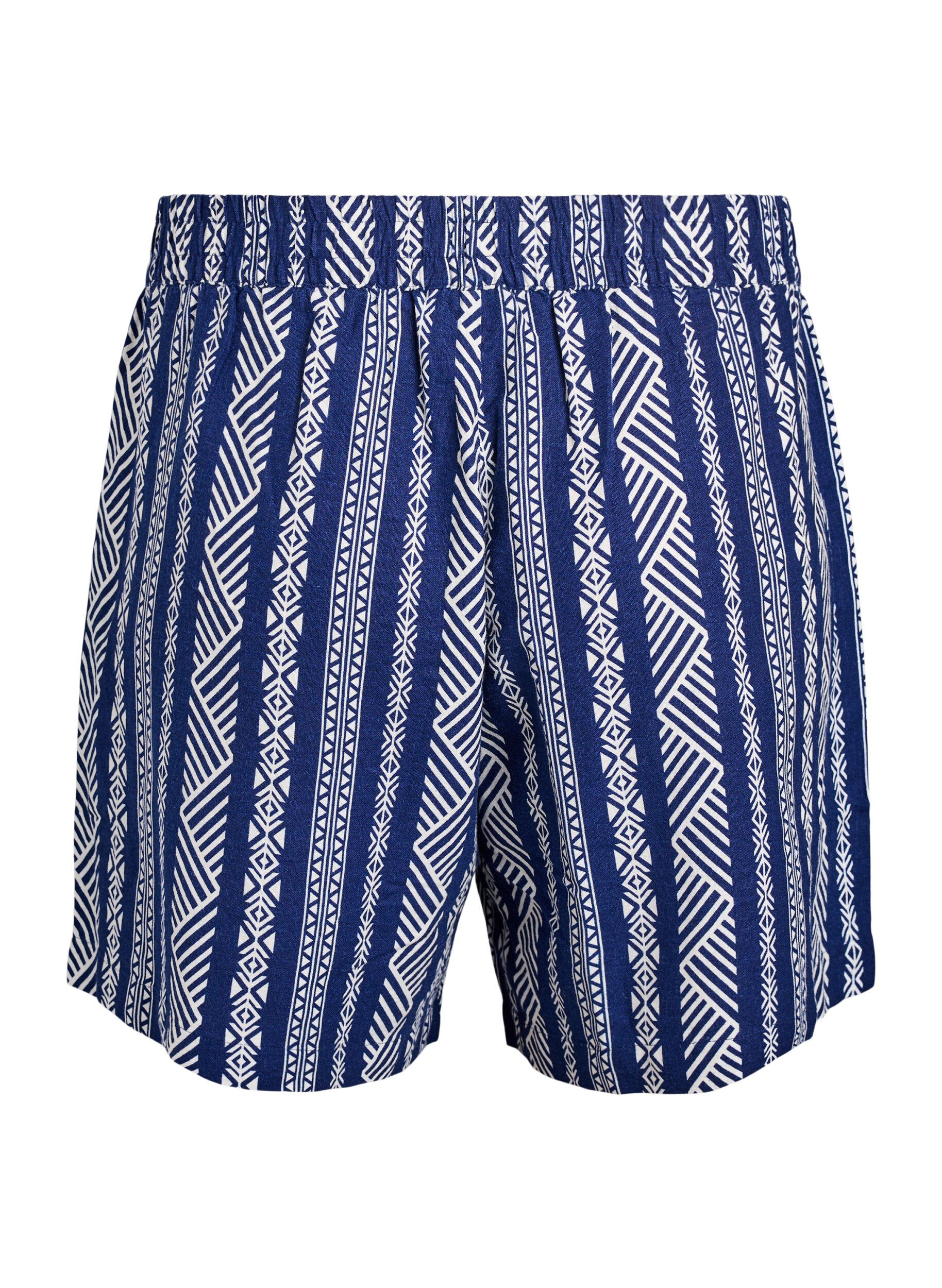 Zizzi Gestreepte korte broek van linnen en viscose, Blauw, Packshot image number 1