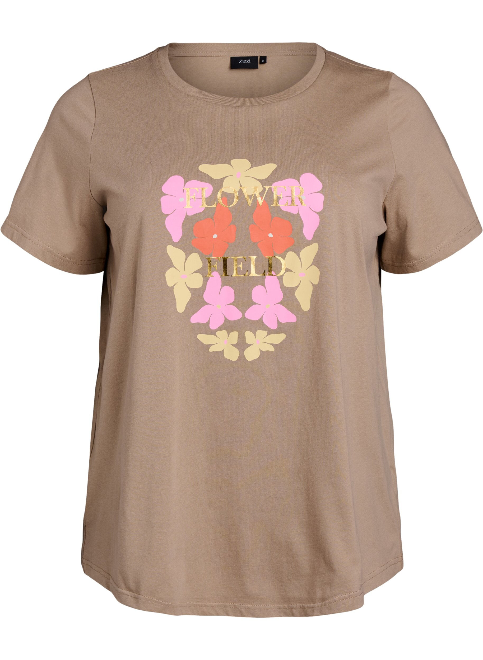 Zizzi T-shirt met printdetail, Beige, Packshot image number 0
