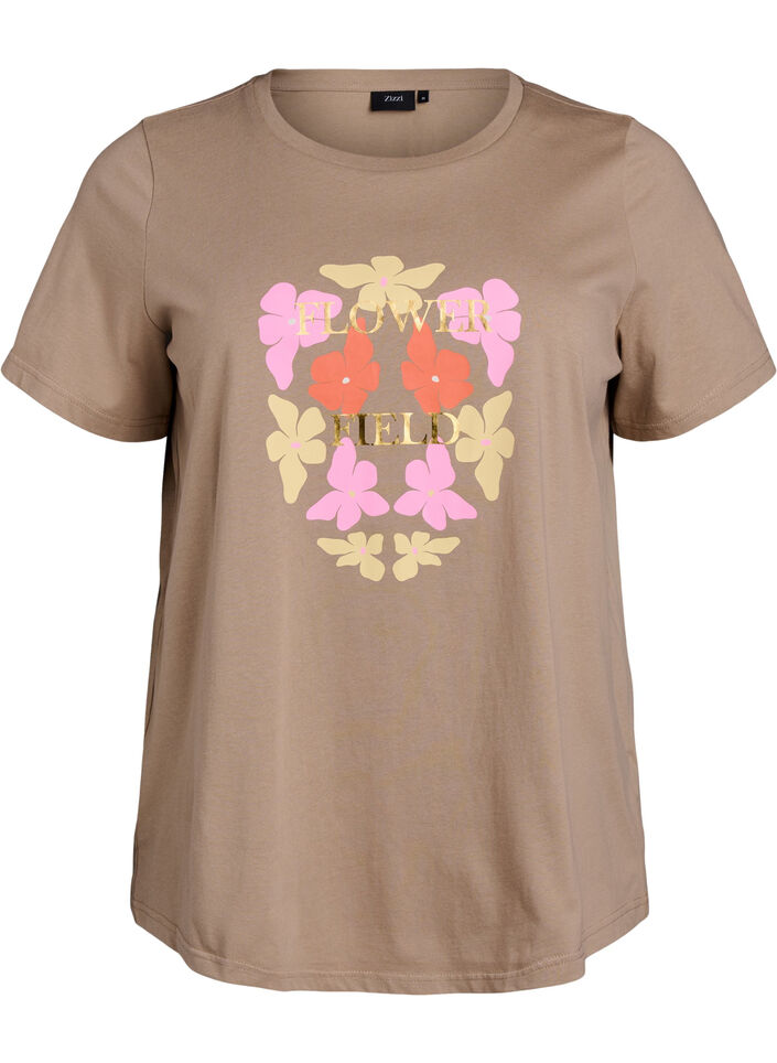 T-shirt met bloemenprint detail, Beige, Packshot image number 0