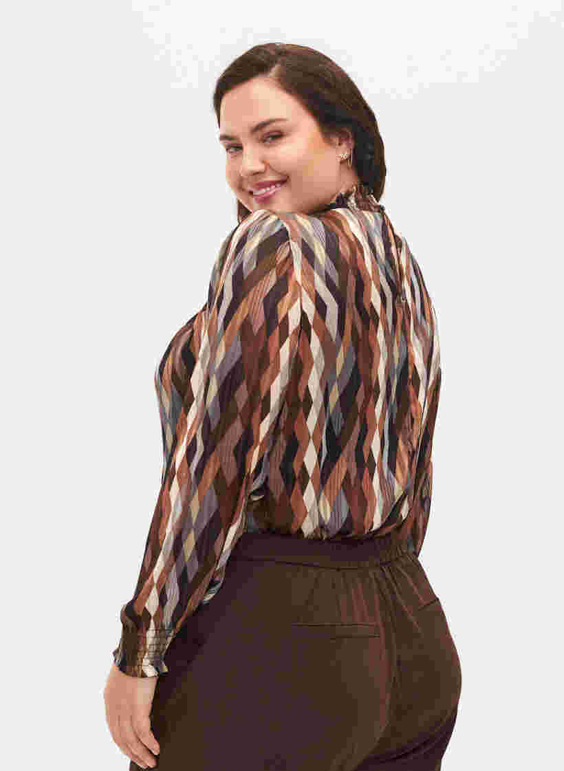 Bedrukte blouse met smock, Earthy Zig Zag, Model image number 1