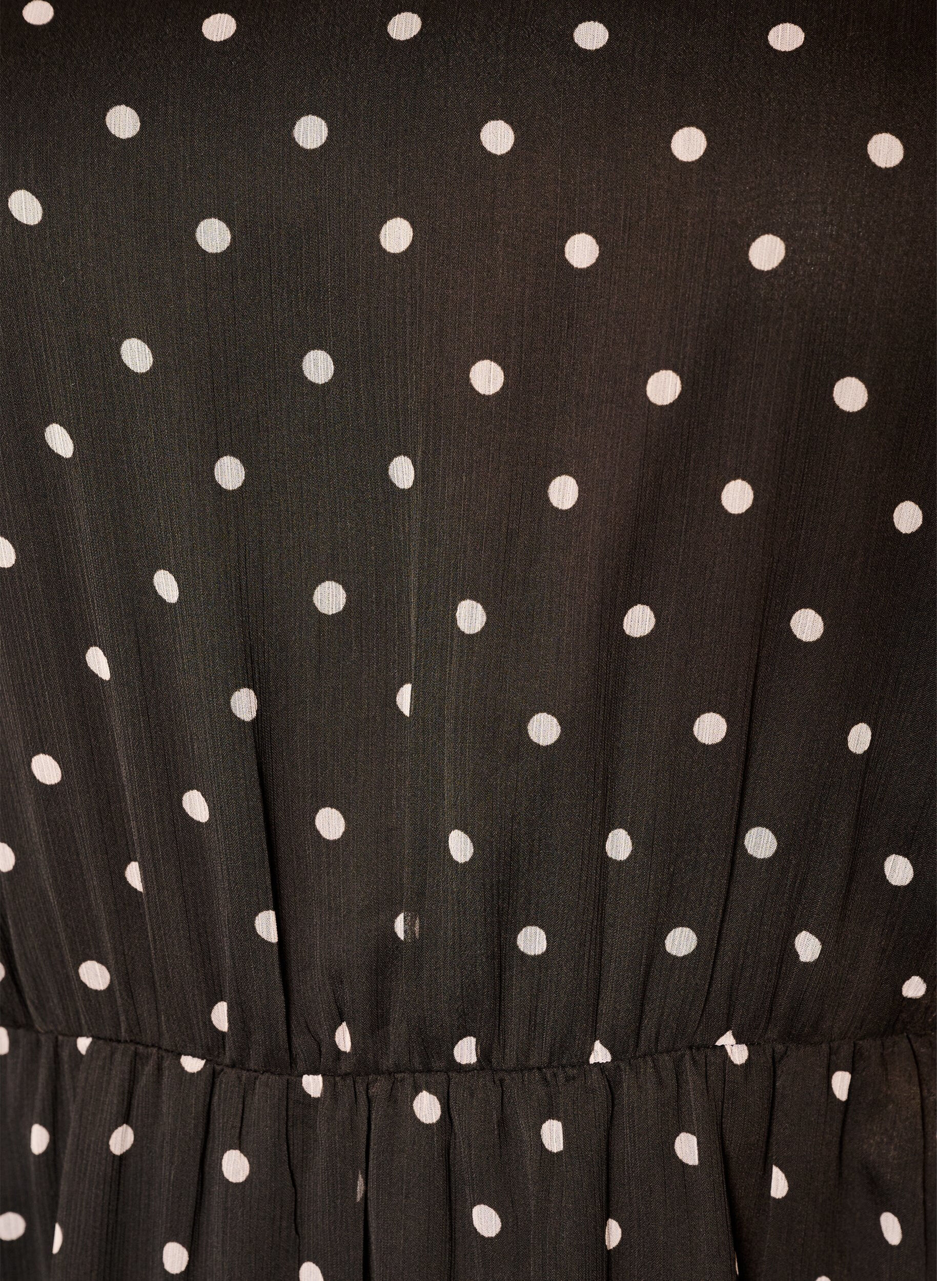 ZizziChiffon jurk met polkadots en lange mouwen, Bruin, Packshot image number 2