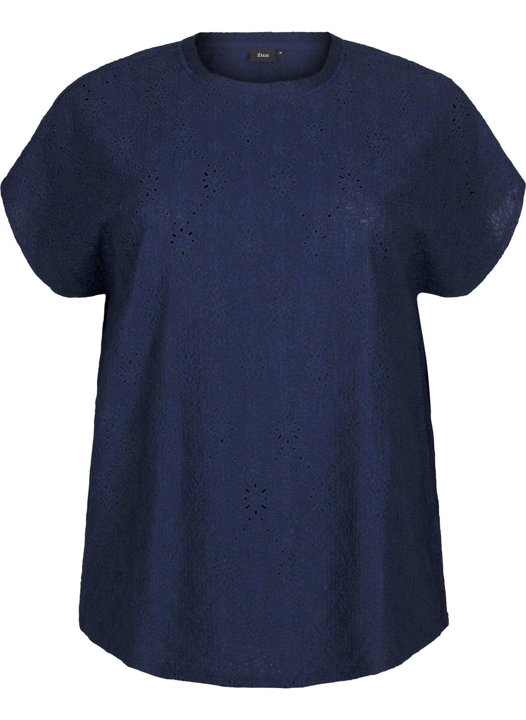 Zizzi Blouse met korte mouwen en bloemenborduursel, Naval Academy, Packshot image number 0