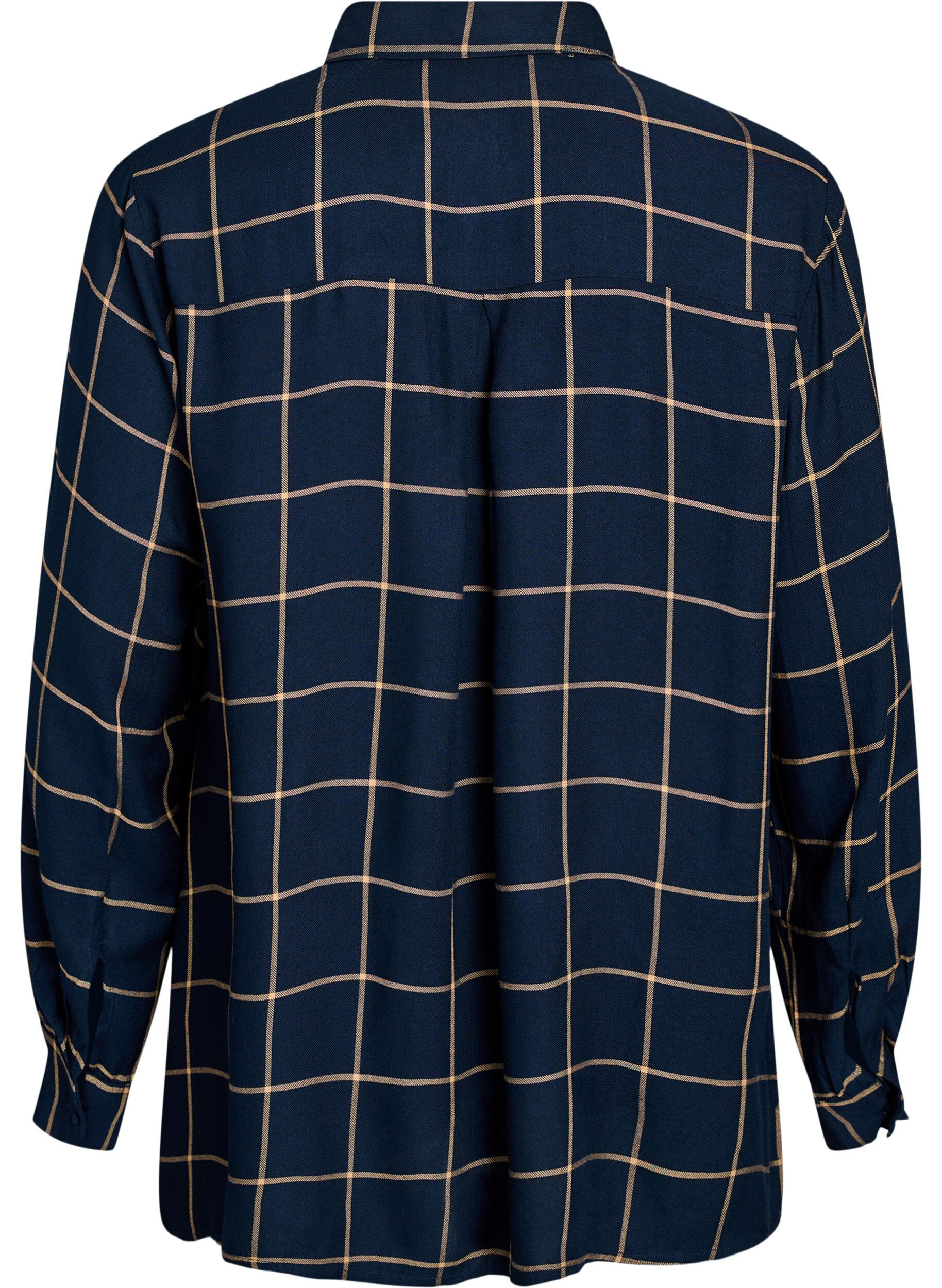 Zizzi Geruite oversized katoenen shirt, Blauw, Packshot image number 1