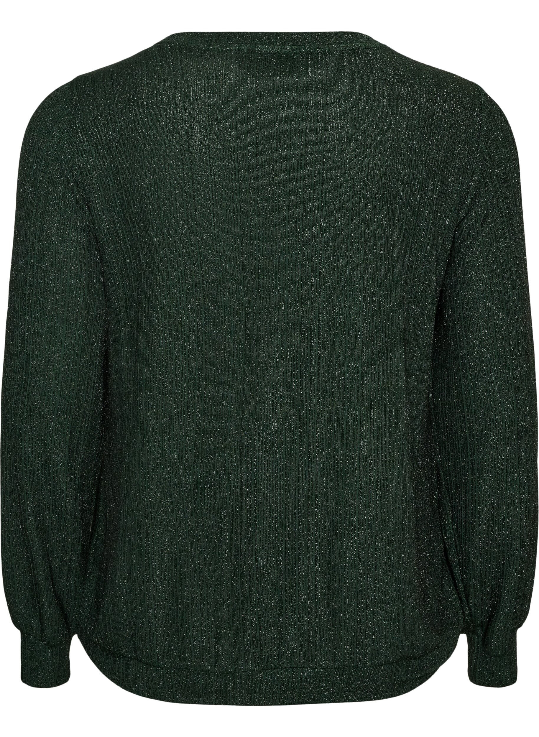 ZizziBlouse met verticale structuur en glitterdraad, Groen, Packshot image number 1
