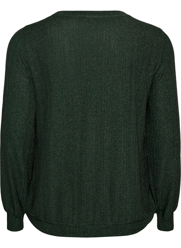 Blouse met verticale structuur en glitterdraad, Groen, Packshot image number 1