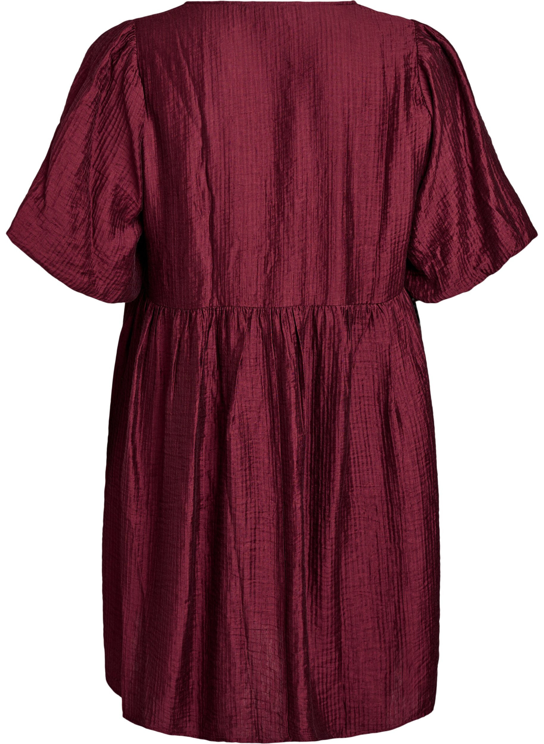 Zizzi Korte jurk met textuur en korte ballonmouwen, Rood, Packshot image number 1