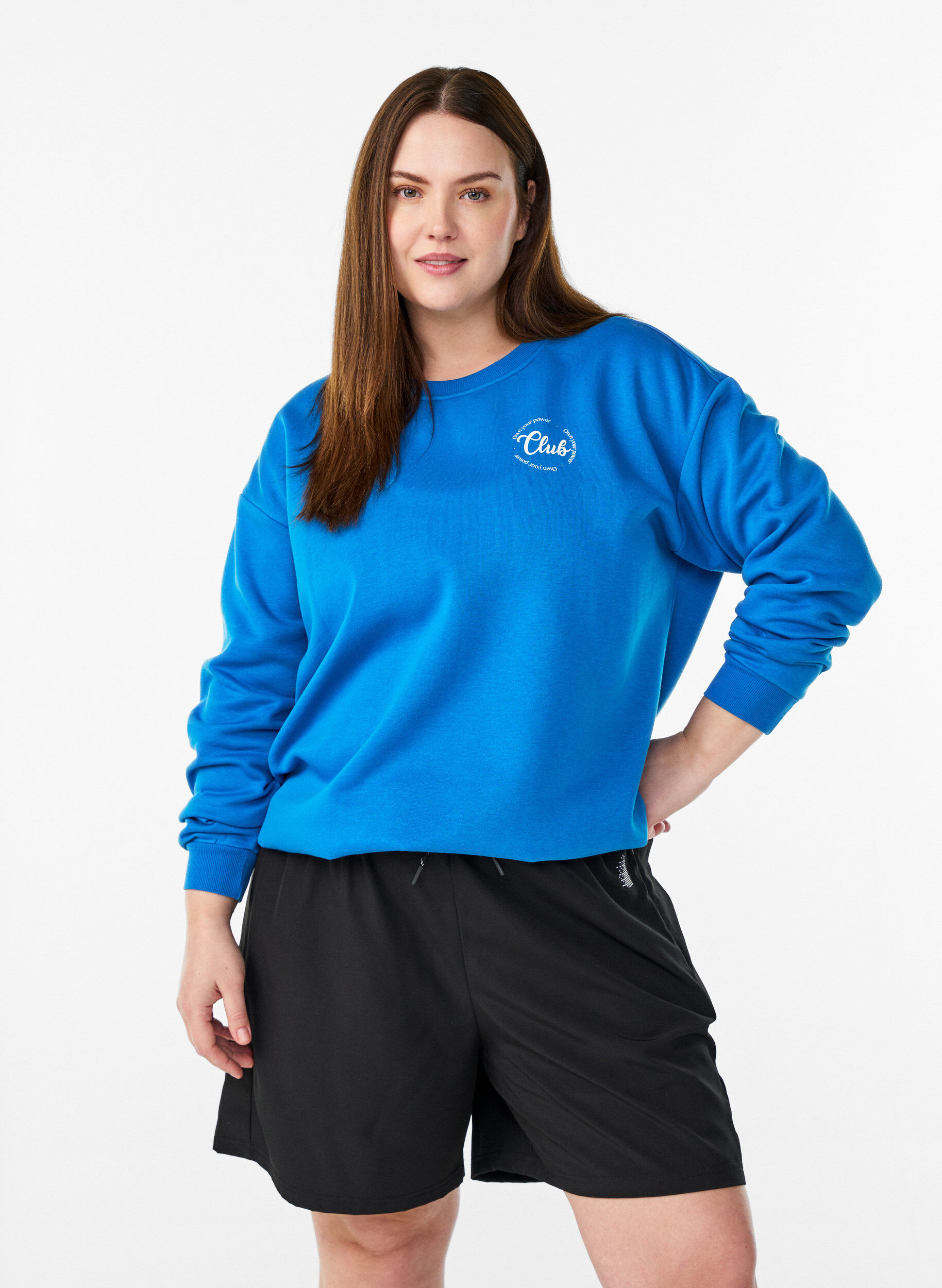 Sweatshirt met tekst print, Blauw, Model