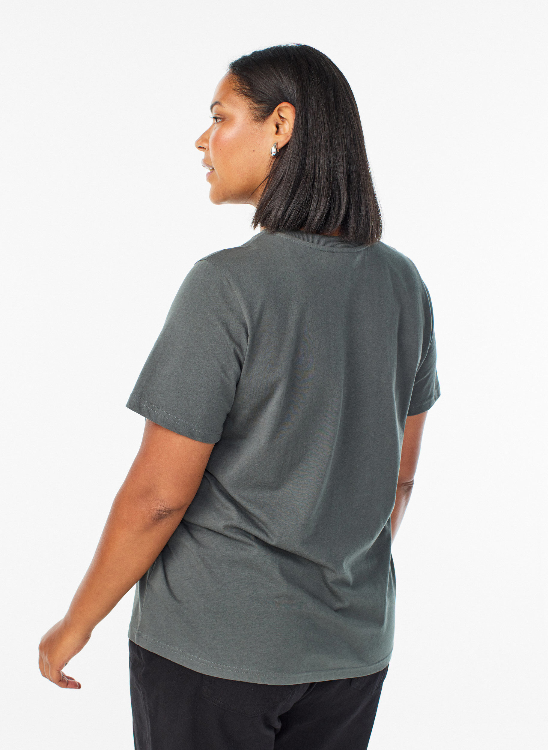 ZizziBasic katoenen T-shirt met ronde hals, Groen, Model image number 2