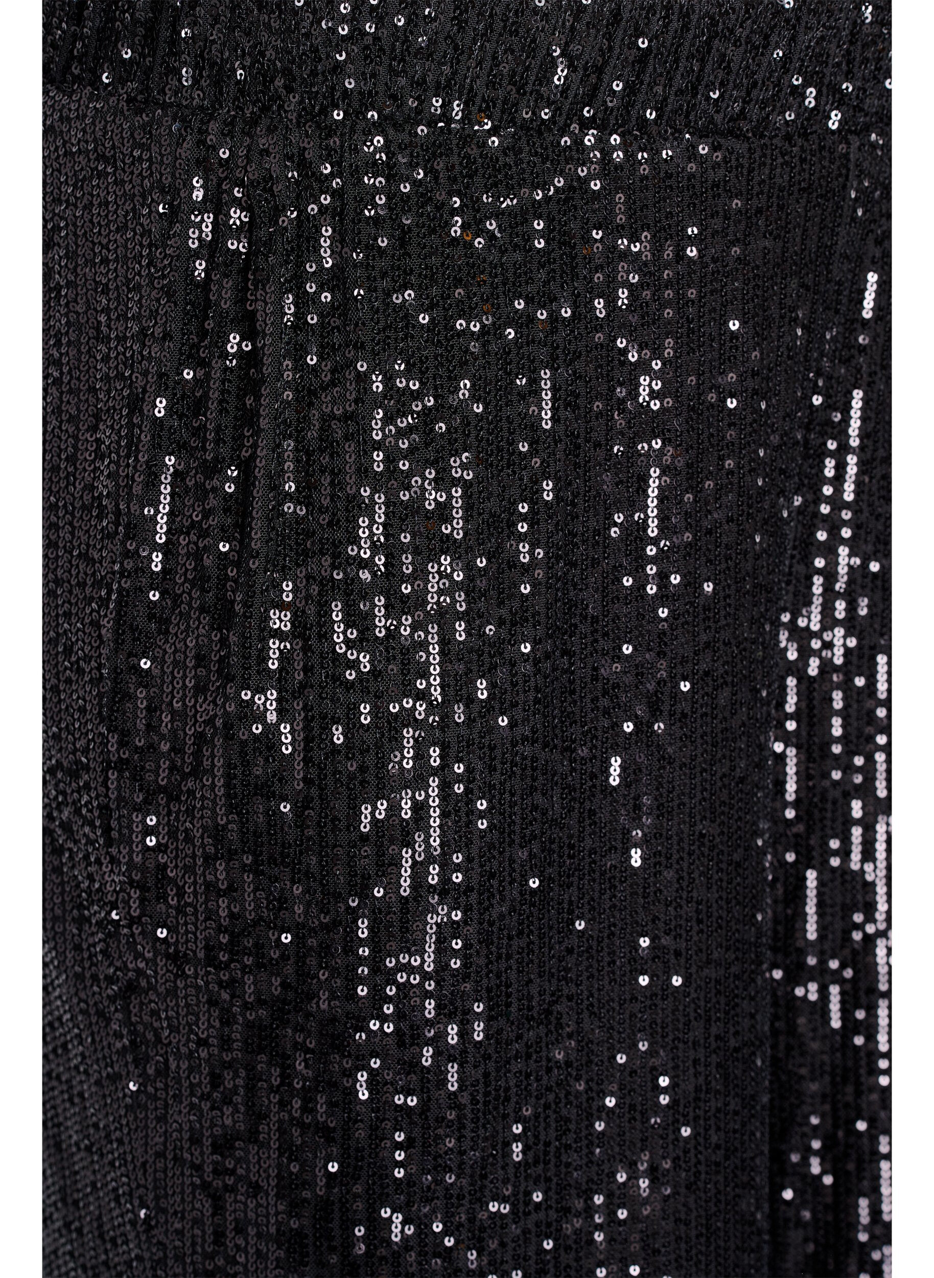 Zizzi High-waist paillettenbroek met wijde pijpen, Zwart, Packshot image number 2