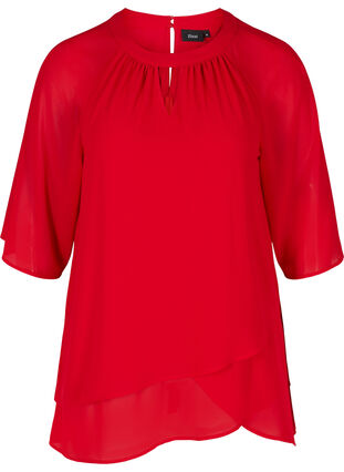 Chiffon blouse met 3/4 mouwen, Tango Red, Packshot image number 0