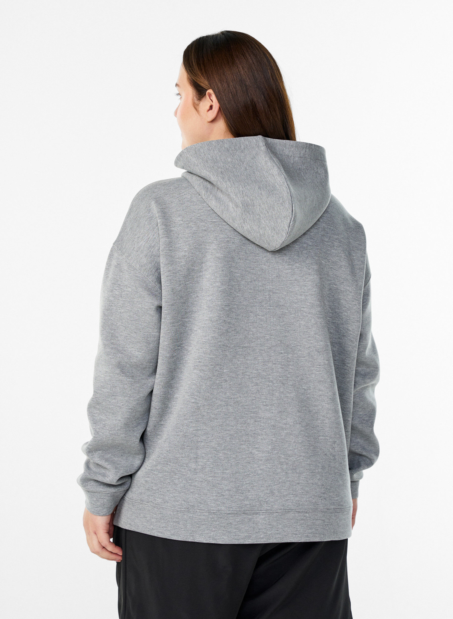 Zizzi Scuba-hoodie met rits en zakken, Grijs, Model image number 2