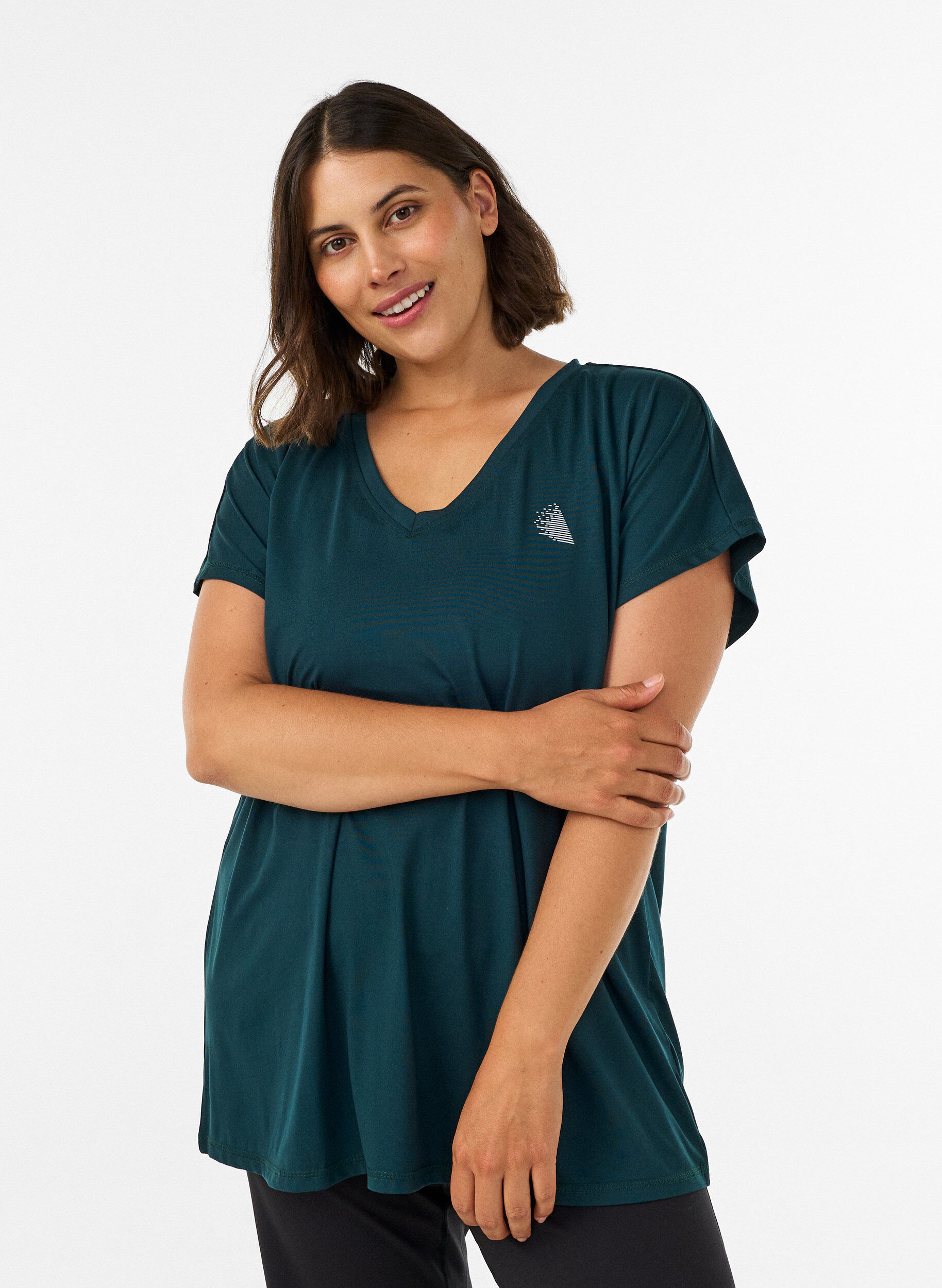 ZizziLosvallend trainings-T-shirt met V-hals, Groen, Model image number 0