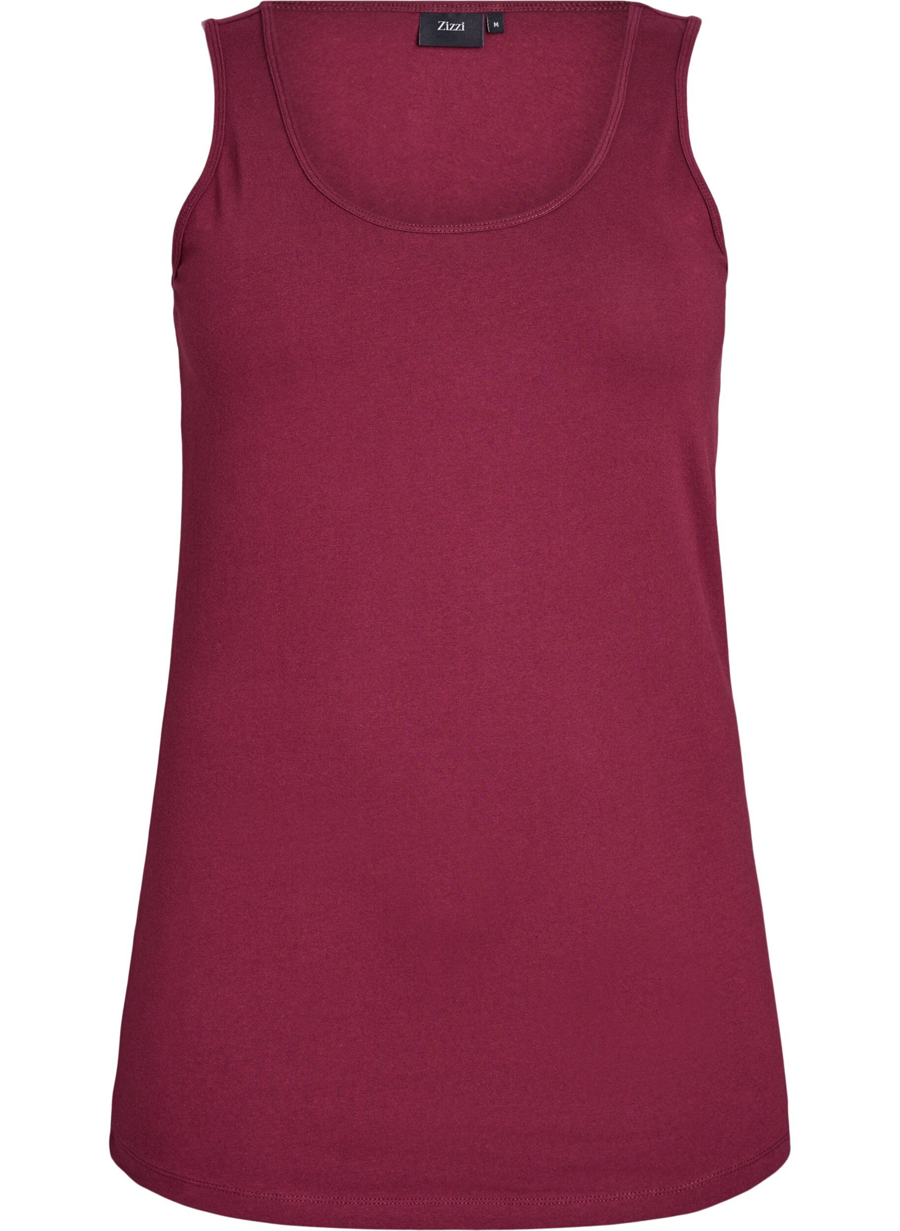 ZizziSolide kleur basis top in katoen, Donker Bordeaux, Packshot image number 0