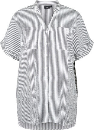 Gestreept overhemd met borstzakken, White/Black Stripe, Packshot image number 0
