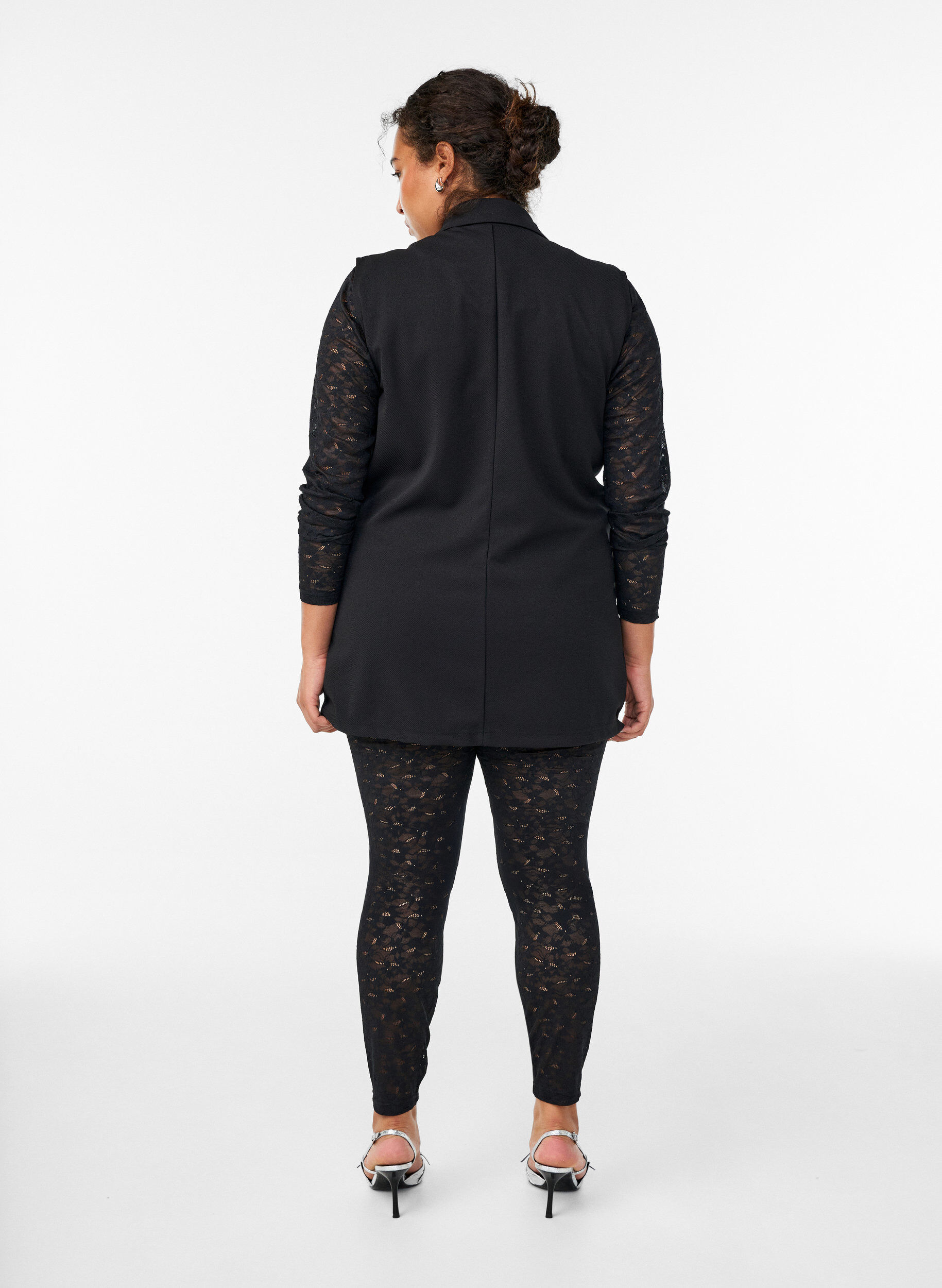 Zizzi Kanten leggings met een high waist, Zwart, Model image number 1